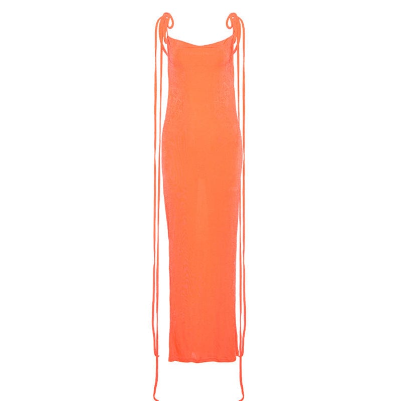 S / Orange 2022 Women Swing Collar Backless Maxi Dress Sexy Spaghetti Strap Slim Sleeveless Prom Dress Long Club Party Beach Dress Outfits