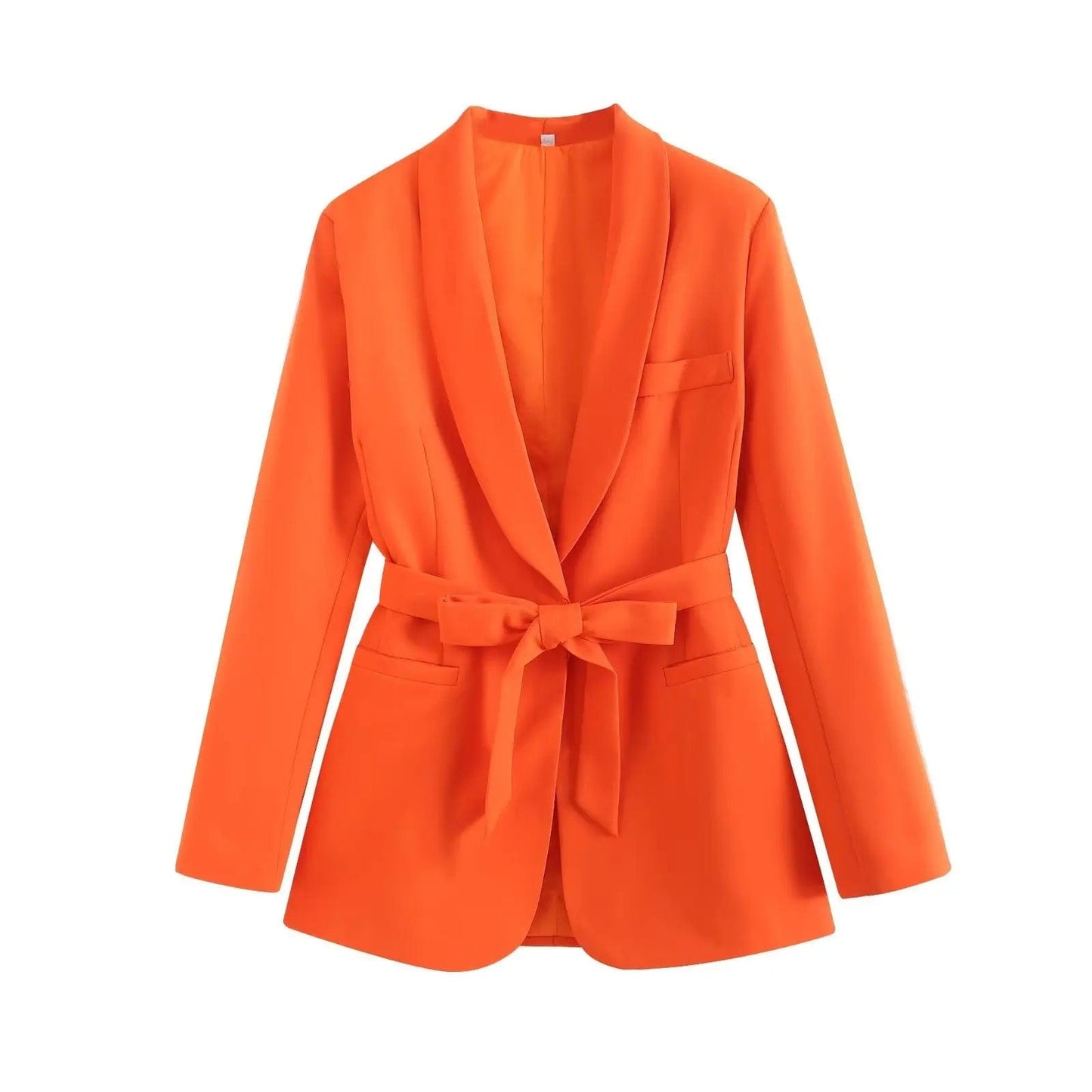 S / Orange A33372 High Quality Women Blazer Jacket Casual Long Sleeve Blazers Ladies Women Lace Up Chic Outerwear Office Lady Blazers