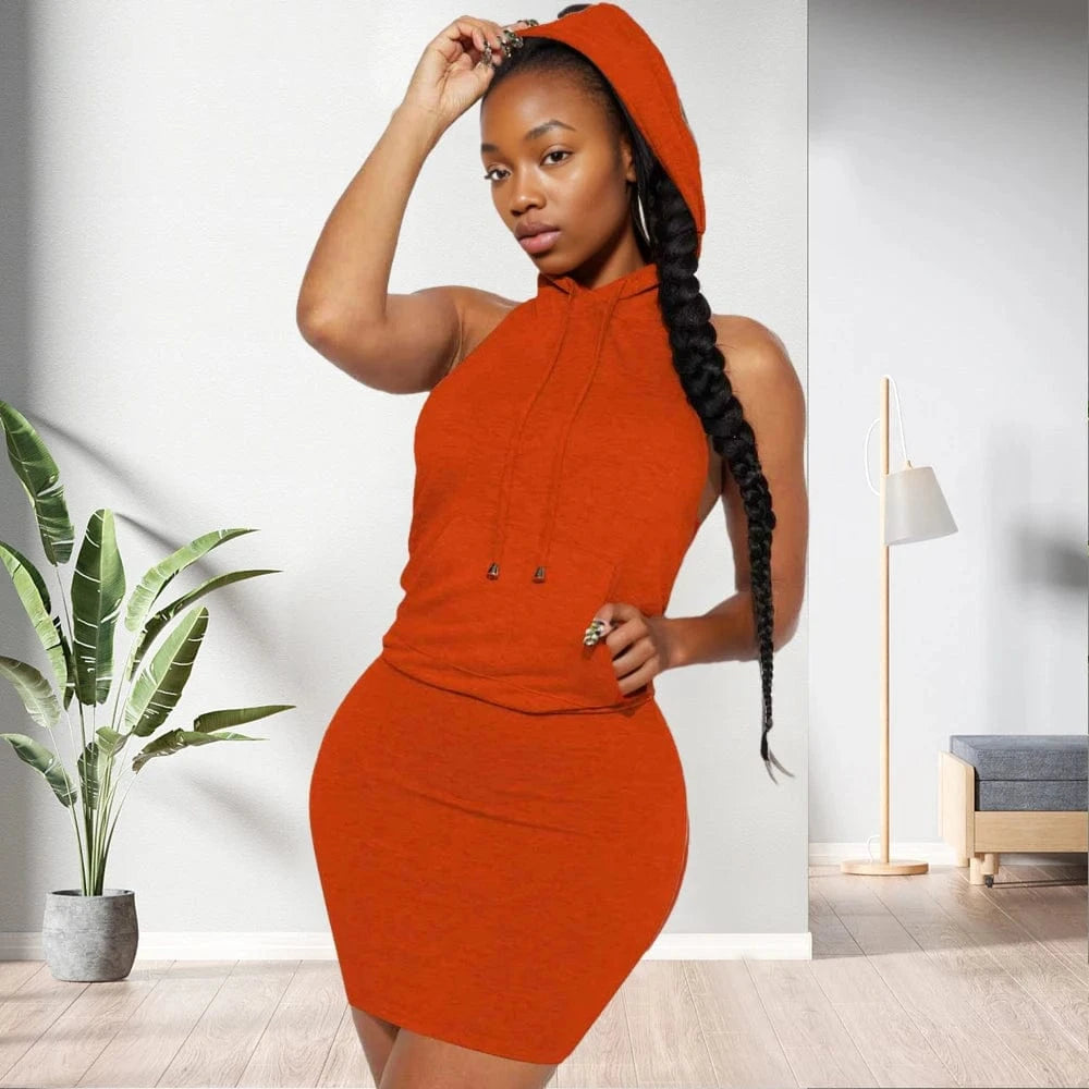 S / Orange D0402TA59 Direct Sales Going Out Fashion  Solid Color Backless Bodycon Hoodie Sexy Dress For Women Sehe Fashion