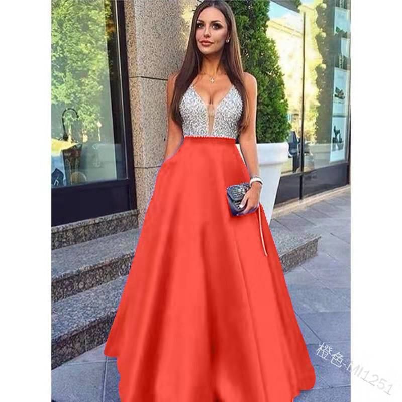 S / Orange High Quality Women Dresses Party Wear Night Dinner Prom Ball Dresses Cheap Royal Blue Long Evening Dresses