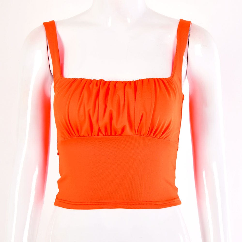 S / Orange R40130S wholesale 2022 sexy chest pleated sleeveless pure color women's tank tops for party