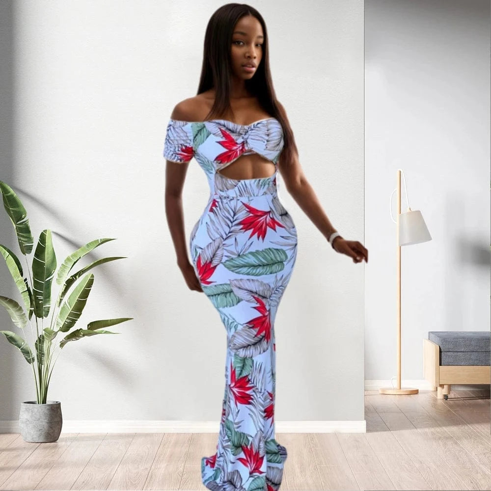 S / pic 2 20611-MX51 sehe fashion off shoulder floral print elegant ladies maxi dress