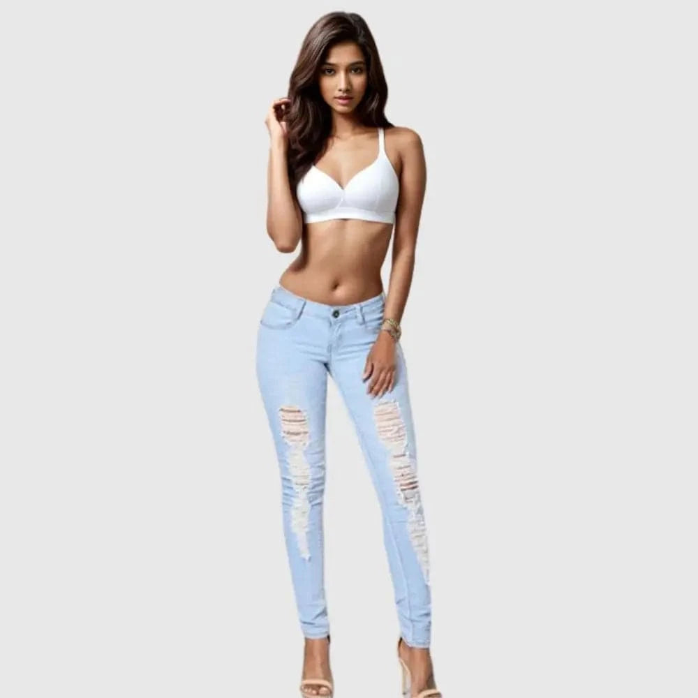 S / pic 2 low price capri denim girls pants women jeans trousers in stock
