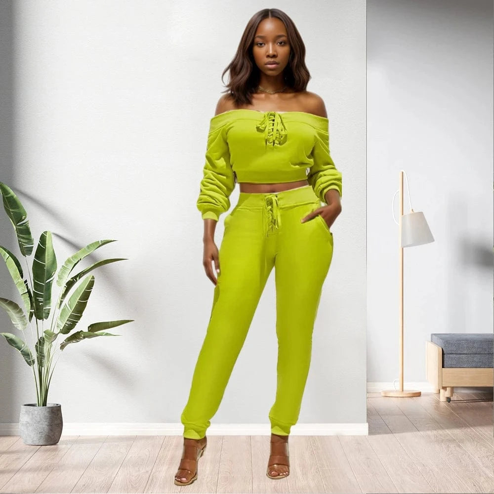 S / pic 3 90906-MX23 New Design 5 Colors Bandage Off Shoulder Two Piece Set For Women