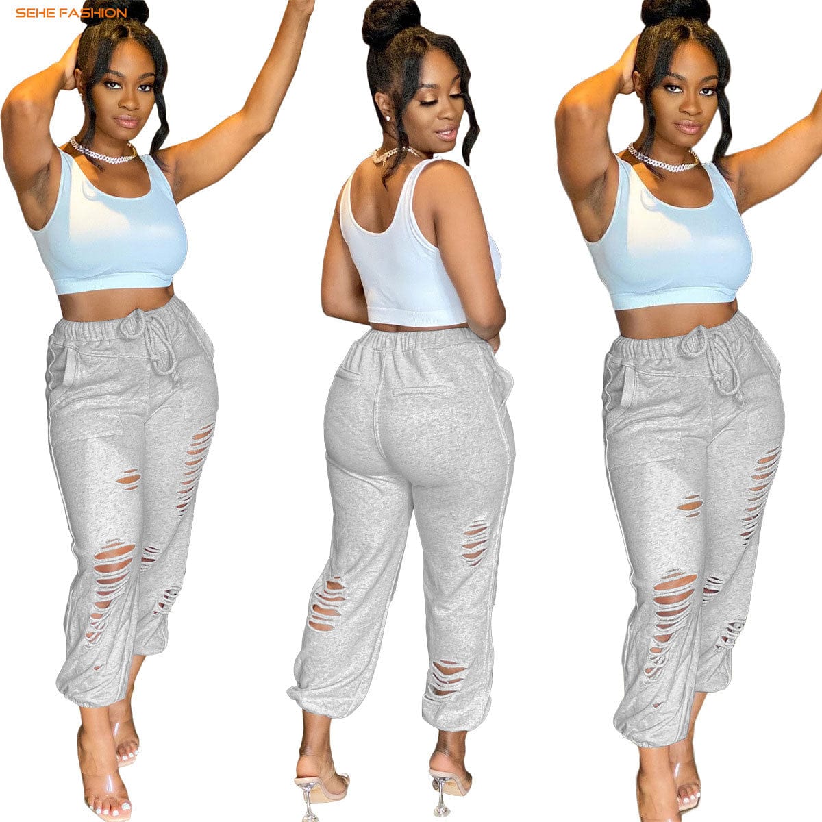 S / pic 4 21230-MX43 5 colors sports ripped harem plus size pants women sehe fashion