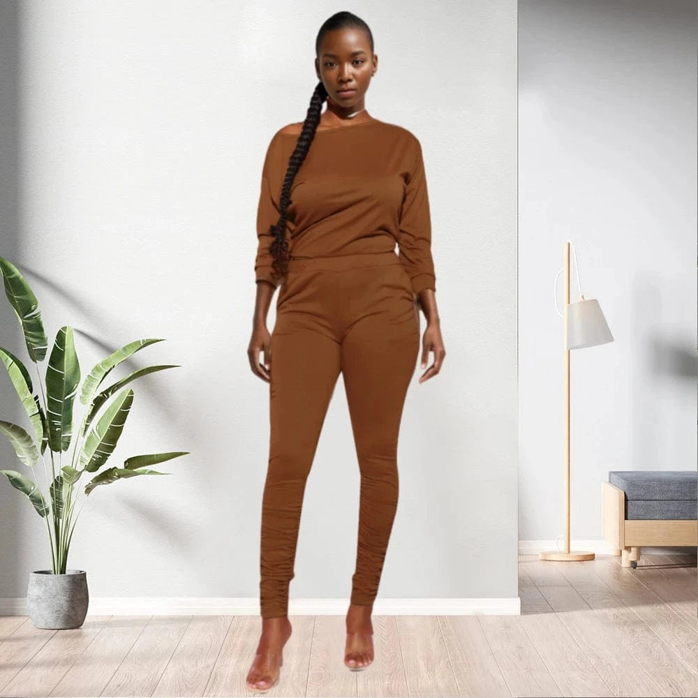 S / pic1 20701-MX30 Long sleeve one shoulder two piece sets stacked jumpsuits women sehe fashion