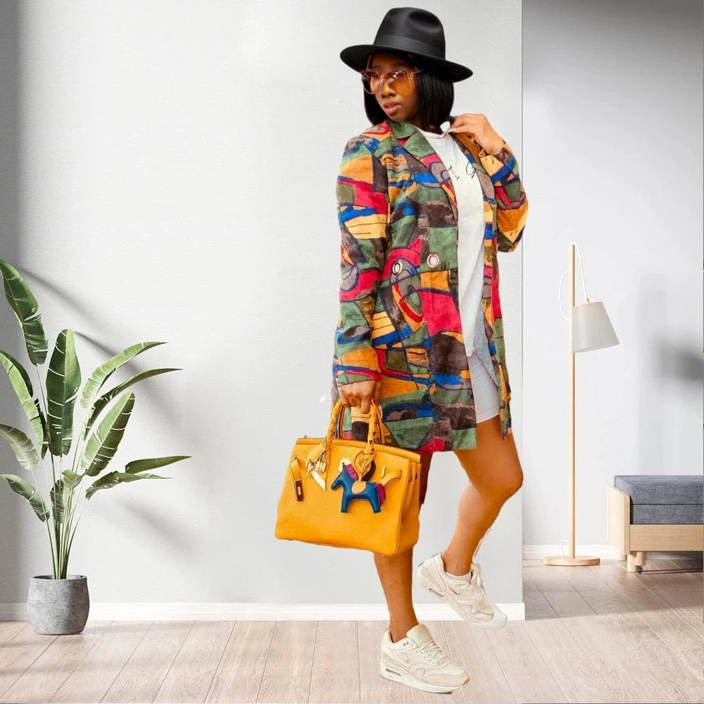 S / pic1 21009-MX66 hot sale casual graffiti printed long coats ladies women sehe fashion