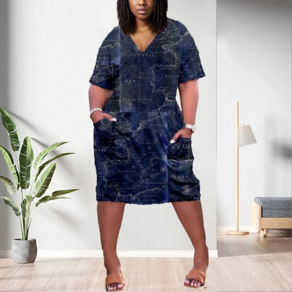 S / pic15 D1202ME17 2023 New Design Digital Printing Avatar Commuter Midi V Neck Long Sleeved Dress Sehe Fashion
