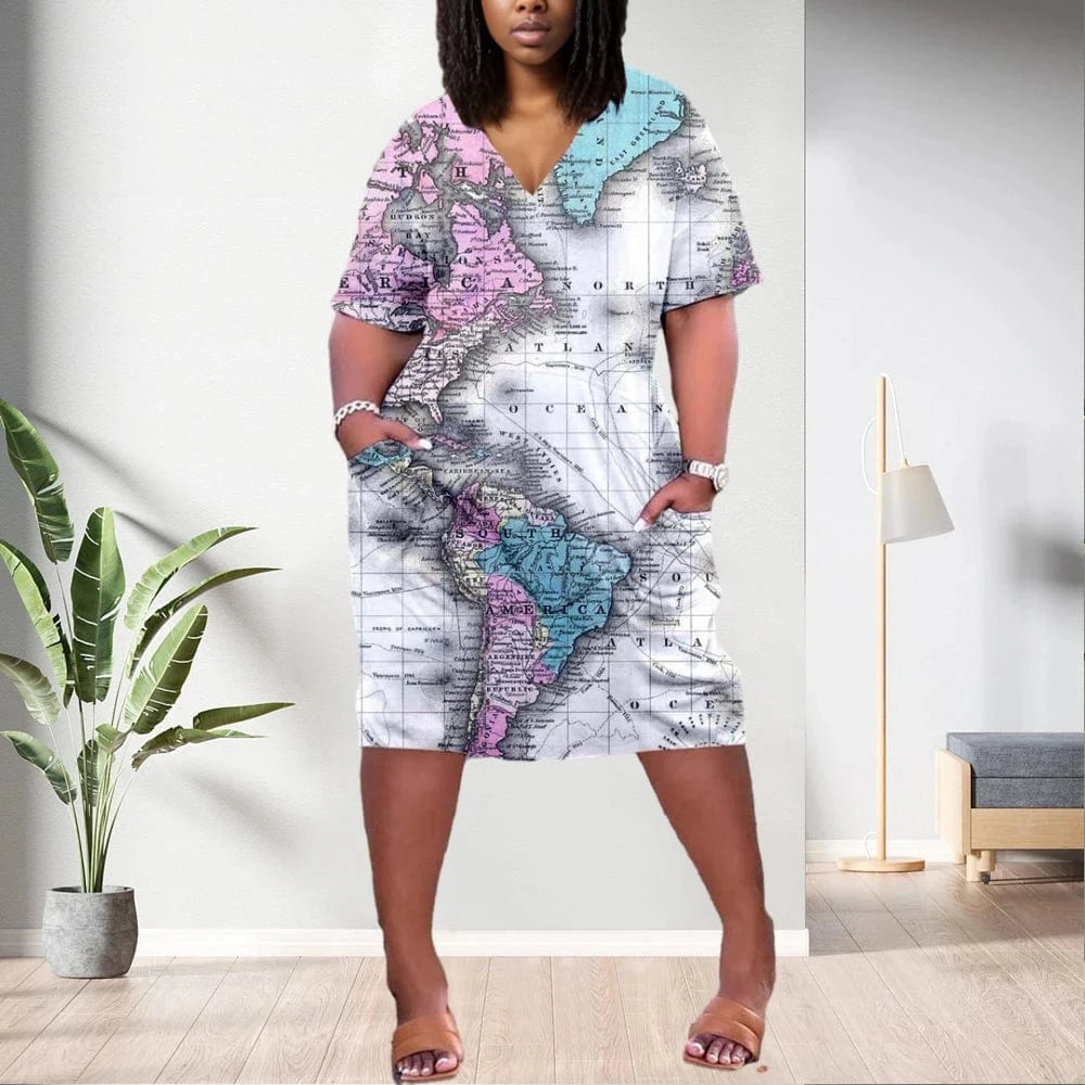 S / pic18 D1202ME17 2023 New Design Digital Printing Avatar Commuter Midi V Neck Long Sleeved Dress Sehe Fashion