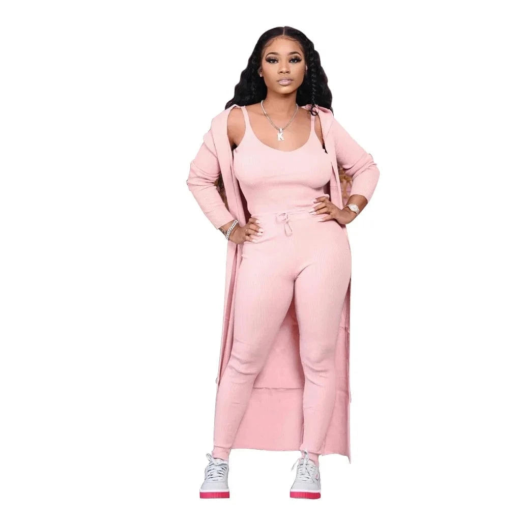 S / Pink 3 Piece Cardigan Autumn Set Womens Clothing Two Piece Fashion 2 Piece Jogger Outfit Women Pant Sets Casual 3pc Fall Set Woman