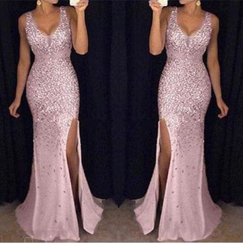 S / Pink Drop Shipping 2022 Summer Sexy Long Evening Dresses Sequins Elegant Maxi Dress Ladies Evening Night Party Dress