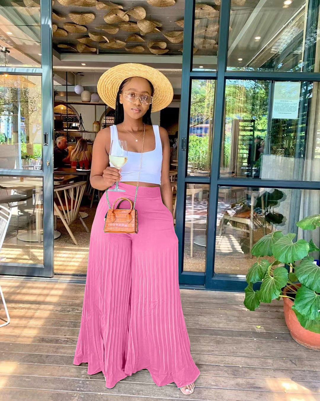 S / Pink Fengway 2022 Hot Sale Solid Casual Loose Pants Fashion Pleated Trousers For Women Thin Wide Leg Pants