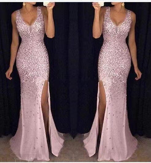 S / Pink Liu Ming High End Women Fashion 2023 Elegant Sequins Lace Dubai Saudi Arabic Prom Gowns Party Slit Evening Dress