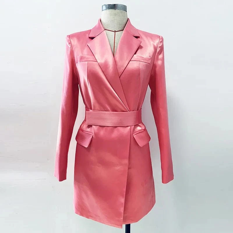 S / Pink New Fashionable Ladies Black And White Long Sleeves Suit Dresses Casual Blazer Coat