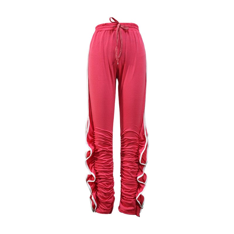 S / Pink OUDINA New Fashion Casual Contrast Casual Color Elastic Irregular Sports Casual Sweat Joggers Women Stacked Pants