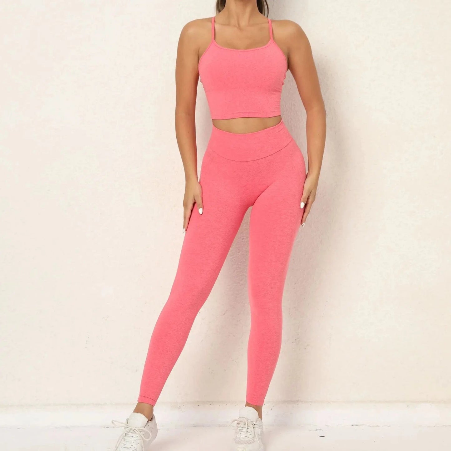 S / Pink set Custom Logo Women two pieces set Sportswear Crop top padded High Waist Leggings Suit Active Wear Athletic Gym Fitness Yoga Sets