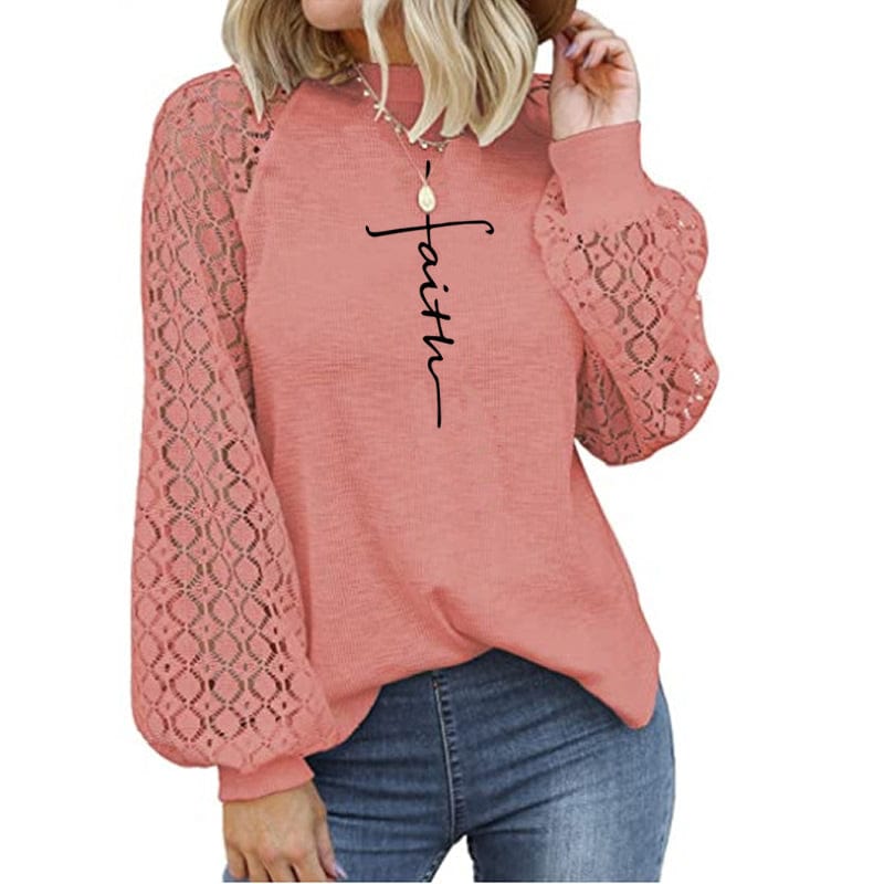 S / Pink Women's Blouses Faith Flared Sleeves Mesh Fashion Design Loose Soild Color Summer Shirt Blouse  ladies' blouses