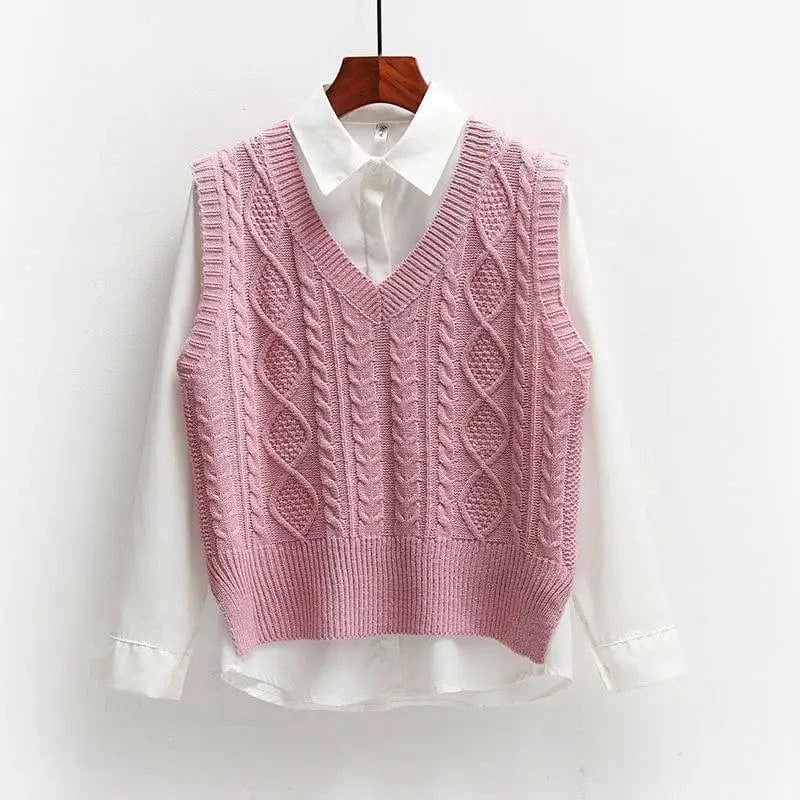 S / Pink Women'S Fall And Winter Sleeveless Knitted Sweater Vest Coat Undershirt / No Shirt