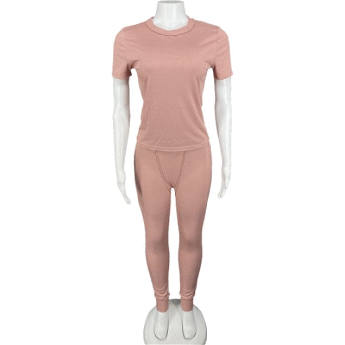 S / Pink Y8773-2023 new arrivals solid color lady lounge wear 2 piece legging set with crop top