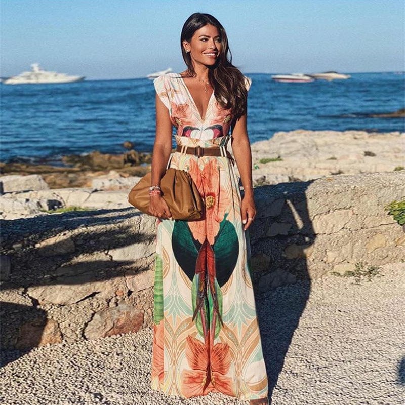 S / printing Women Jumpsuit V-neck Sleeveless Print Rompers Womens Jumpsuit Vintage Sexy Plus Size Long Jumpsuits 2022 New Arrival