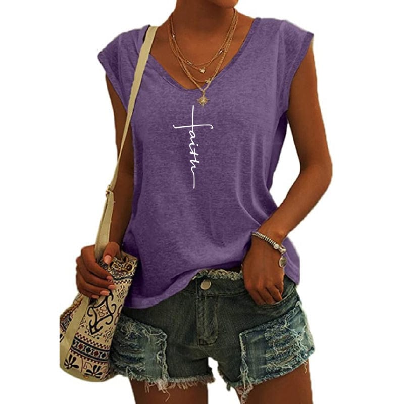 S / Purple Faith Heart shirts for women drop  t-shirts american clothing tshirts with tshirt custom logo printed y2k cotton shirt