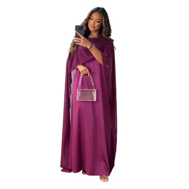 S / Purple Fall 2023 Muslim Women Vintage Fashion Clock Long Sleeve Loose Robe Ladies Casual Party Evening Chiffon Long Maxi Dress Vestidos
