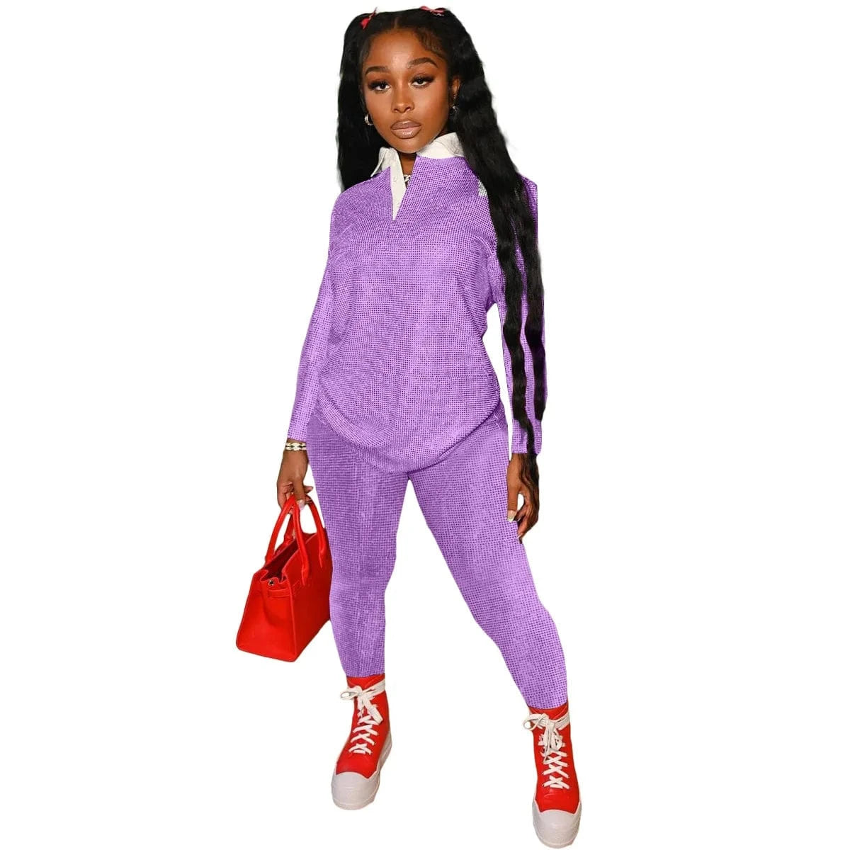 S / Purple Fashion Sweatsuit Outfits Loose T shirts Women Sets Two 2 Piece Street Wear Clothing Women Casual Two Piece Sets for Woman
