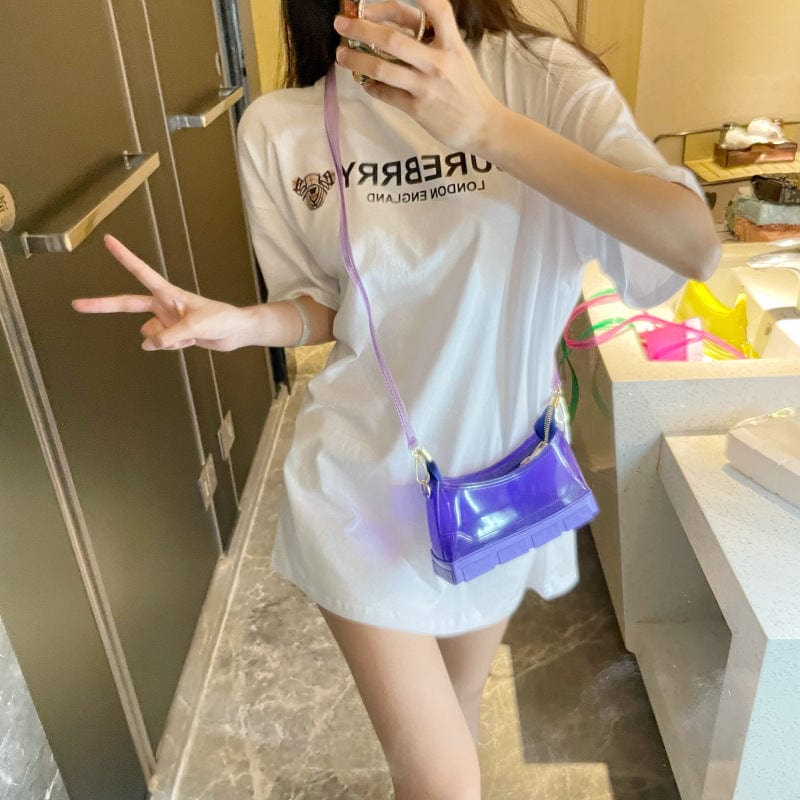 S / Purple New Arrivals Fashion Designer PVC Clear Jelly Bags Women Handbags Ladies Hand Bags Transparent Purses and Handbags for Women