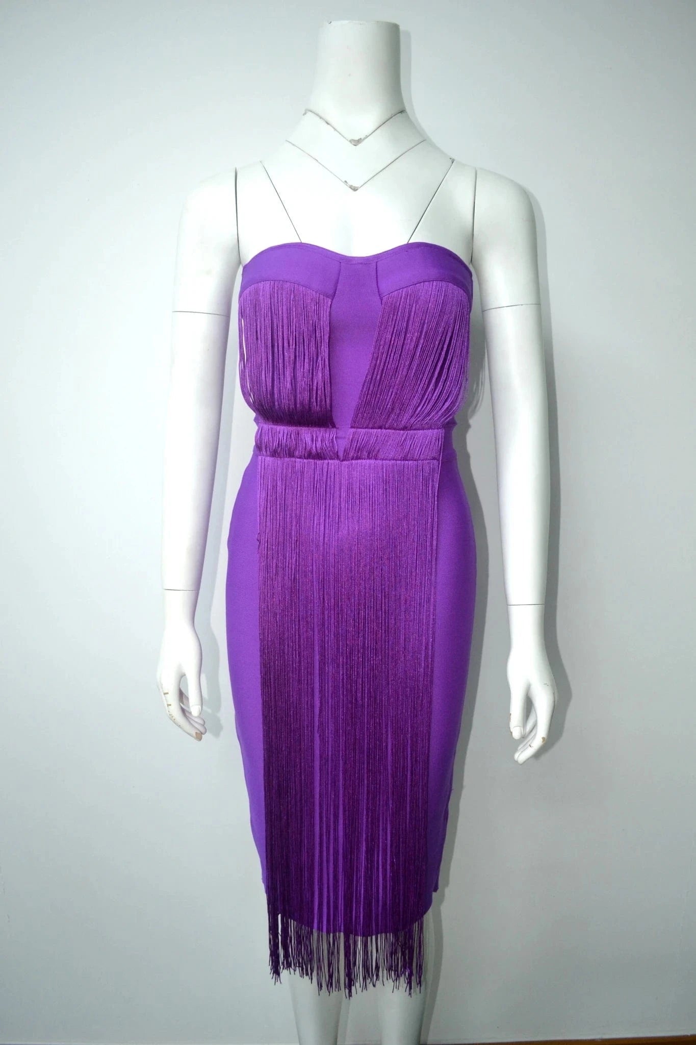 S / Purple New Fashion Woman Clothes Bodycon Tassel Midi Dresses Strapless Bandage Mini Evening Prom Dress