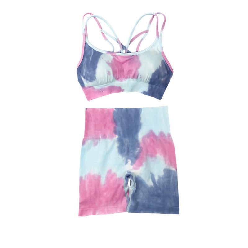 S / Purple Seamless Fitness Sports Bra Tracksuit Yoga Suit Women Tie Dye Sportswear Yoga Set Workout High Waist Leggings Gym Shorts