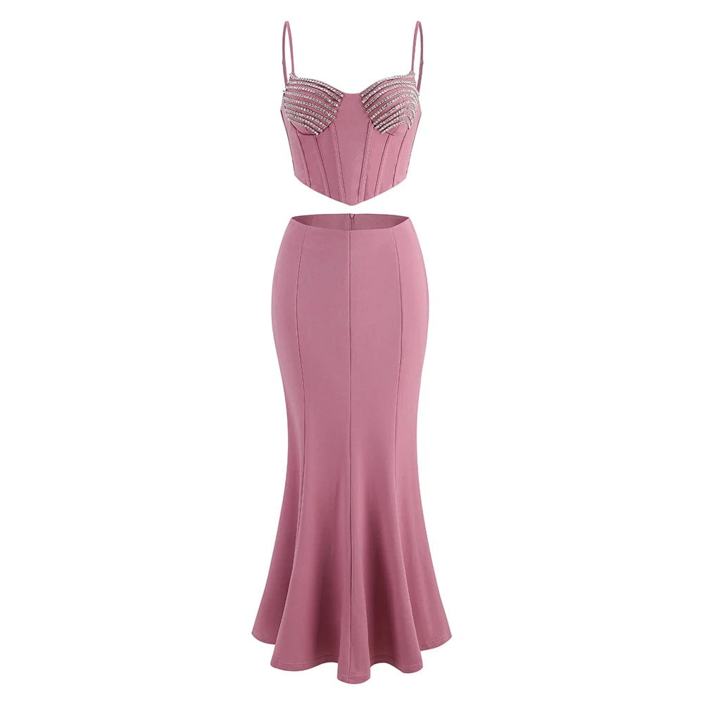 S / Purple Sexy Tops&Skirts 2 Two Pieces Set Night Out Celebrity Evening Party Set Women Party Dress