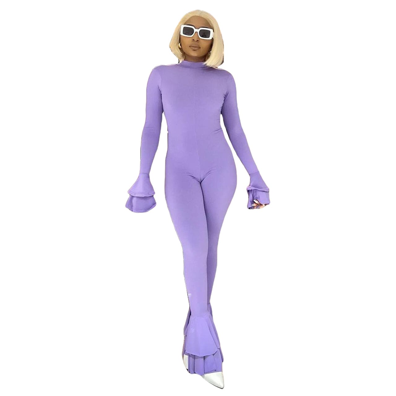 S / Purple Women Fall Fashion 2022 Solid Color Deep V Jumpsuit Office Irregular Women Rompers And Jumpsuit Rompers