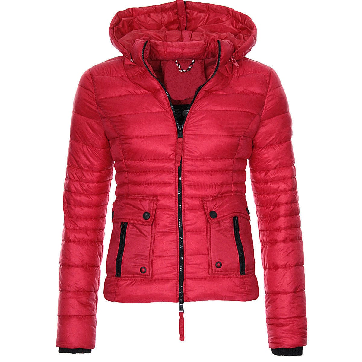 S / Red 10%OFF S-3XL Winter women's cotton coats short slim solid color cotton jackets warm zipper hooded cotton coats
