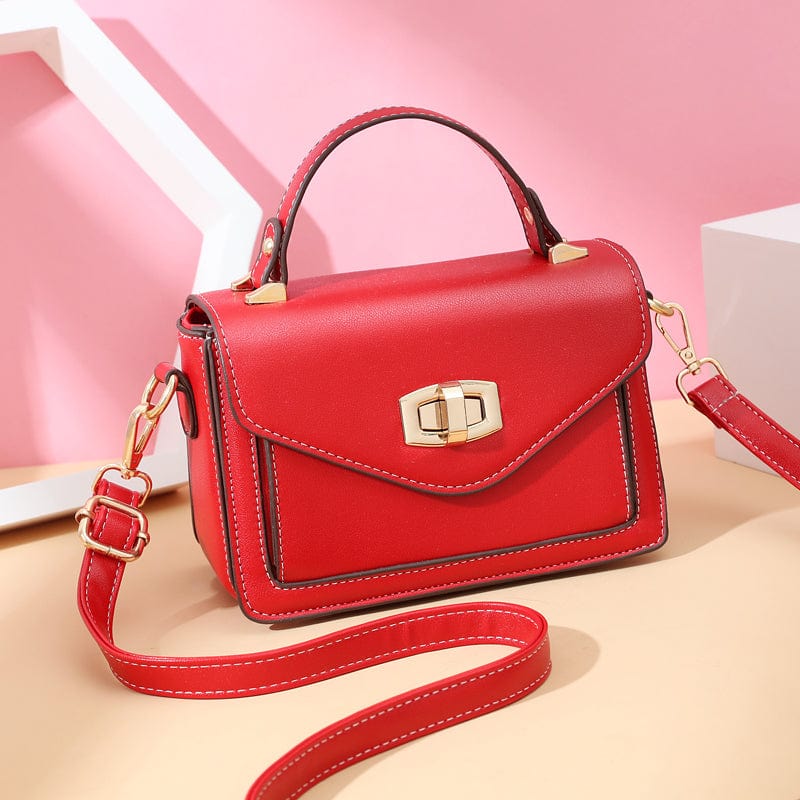 S / Red 2022 Fashion commuting all-match leather women handbags twist buckle cross-body bag shoulder bag woman bags handbags