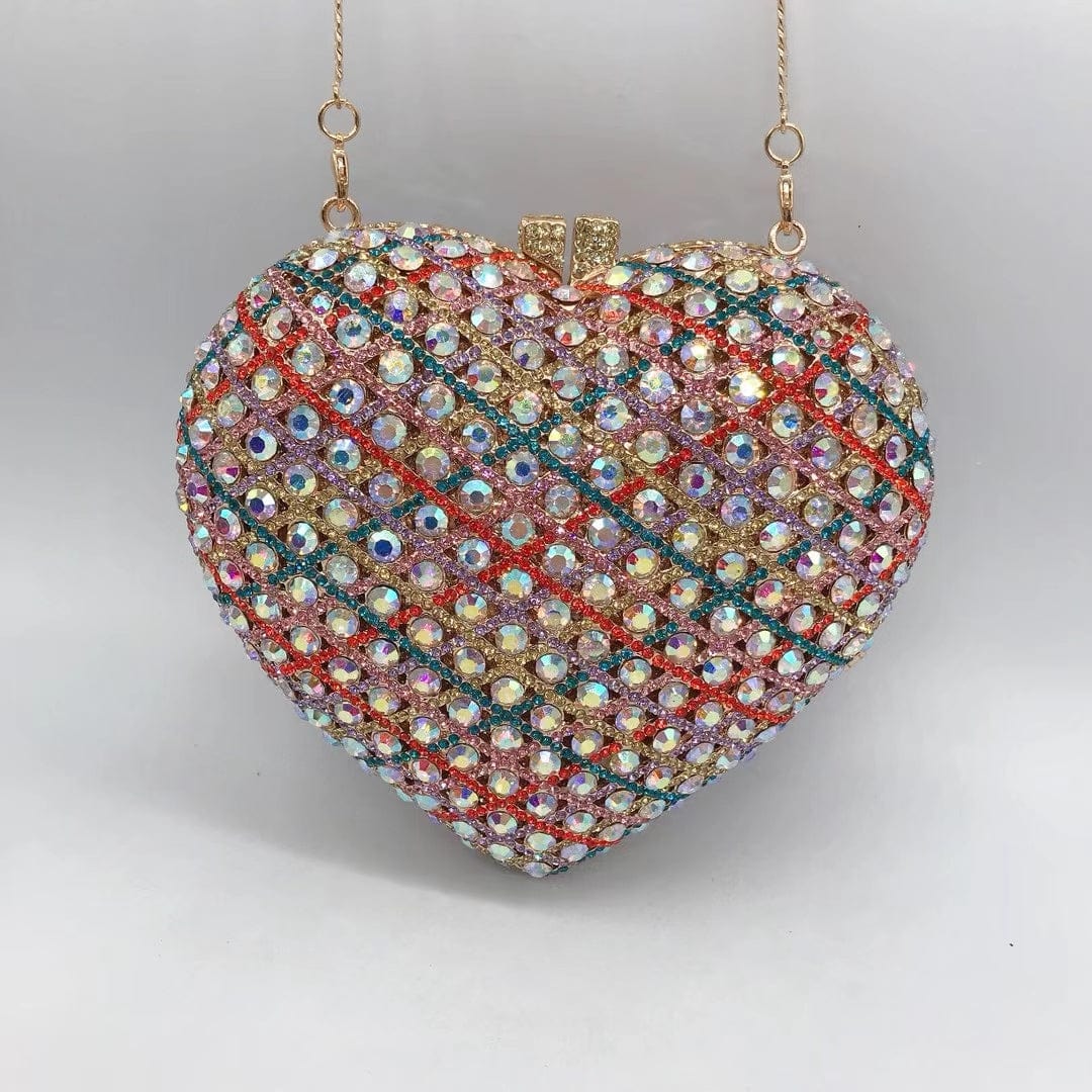 S / Red 2022 Spring Holiday Purse Gift Handbag Heart Shaped Crystal Diamond Purse Clutch Bag For Women Girls