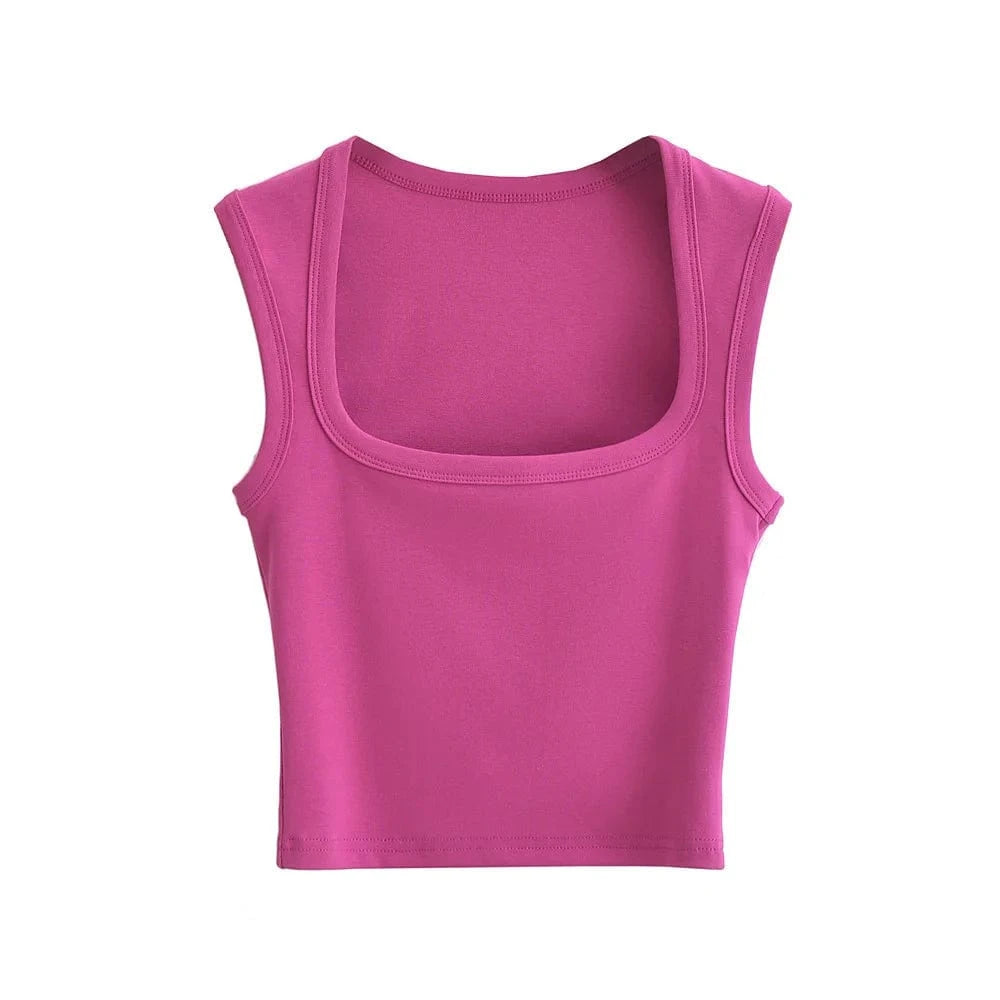 S / Red 24 colors Custom logo blank plain Square Neck deep Wide Rib Stretchy Sleeveless Women's Tank top women crop top