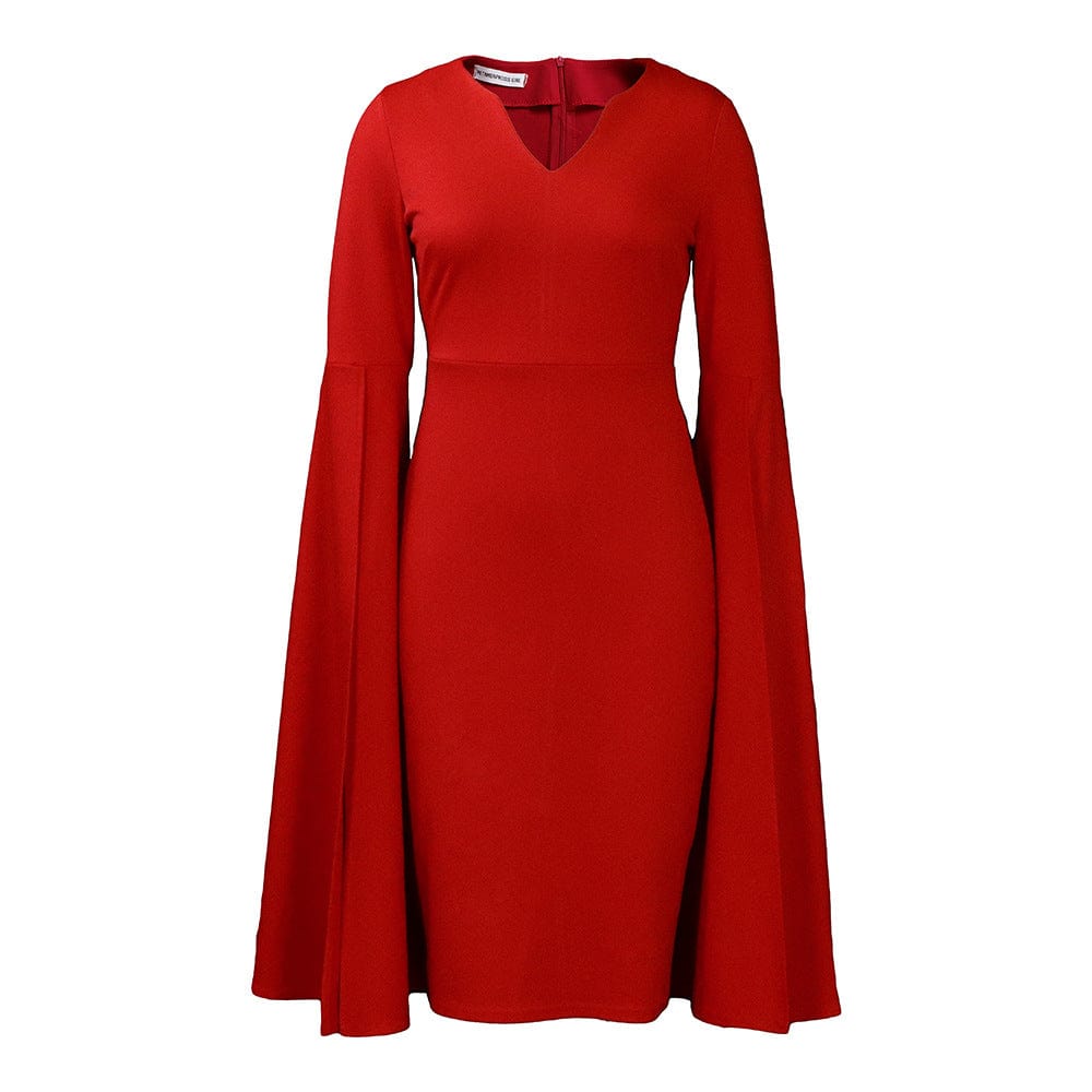 S / Red C1102ME73 Stylish Design Office Casual Slit Sleeve Solid Color Bodycon Dress Women Sehe Fashion