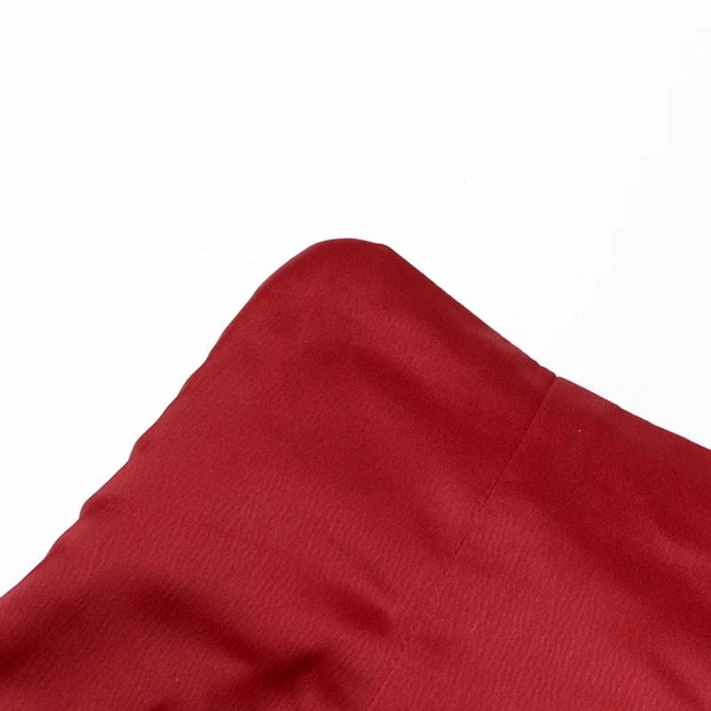 S / Red CHICEVER Fashion High Waist Patchwork Ruched Slim Midi Long Skirts For Women 2023