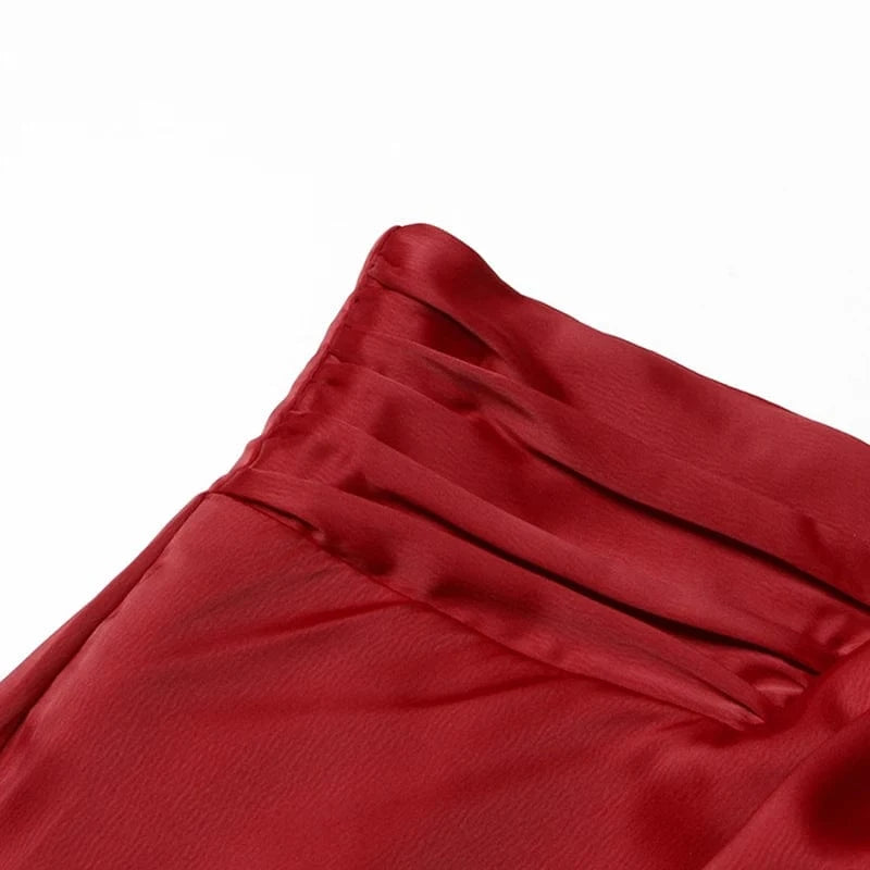 S / Red CHICEVER Fashion High Waist Patchwork Ruched Slim Midi Long Skirts For Women 2023