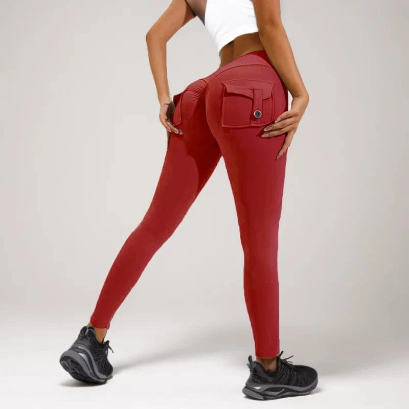 S / Red D1205MX15 Brand New Product Colorful Gym Tight Fitness High Waist Stretch Pocket Yoga Leggings Pants Sehe Fashion