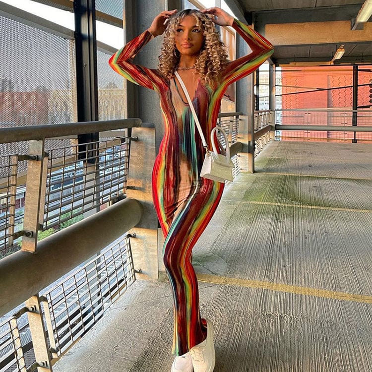 S / Red Dresses Popular High Quality Spring Autumn Colorful Printed Ladies Party Dresses Long Sleeve Bodycon Casual Maxi Dress for Women