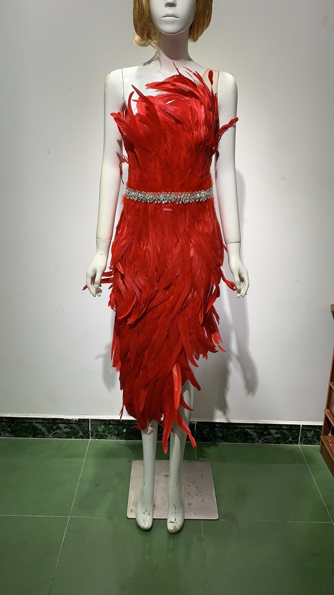 S / Red ED2115 Happy New Year Celebrate Festival Red Feathers Beading Excellent Quality Elegant Dress Party
