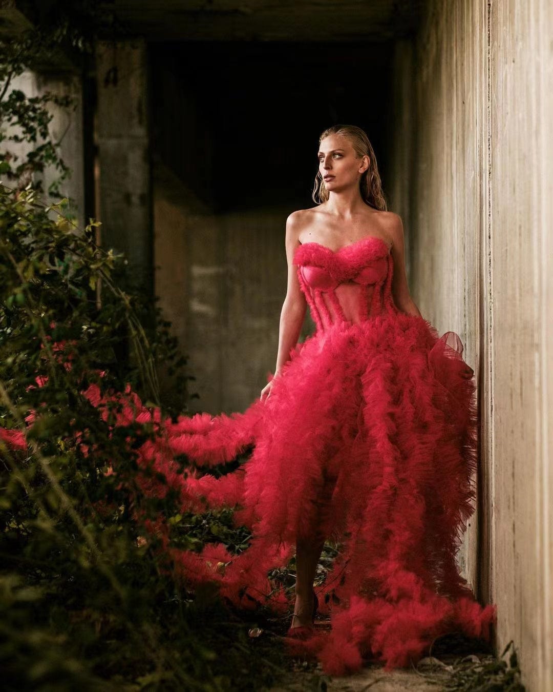 S / Red LF340 Red Wedding Dress Mori Strapless Party Dress One Shoulder Temperament Sexy Prom Evening Dresses