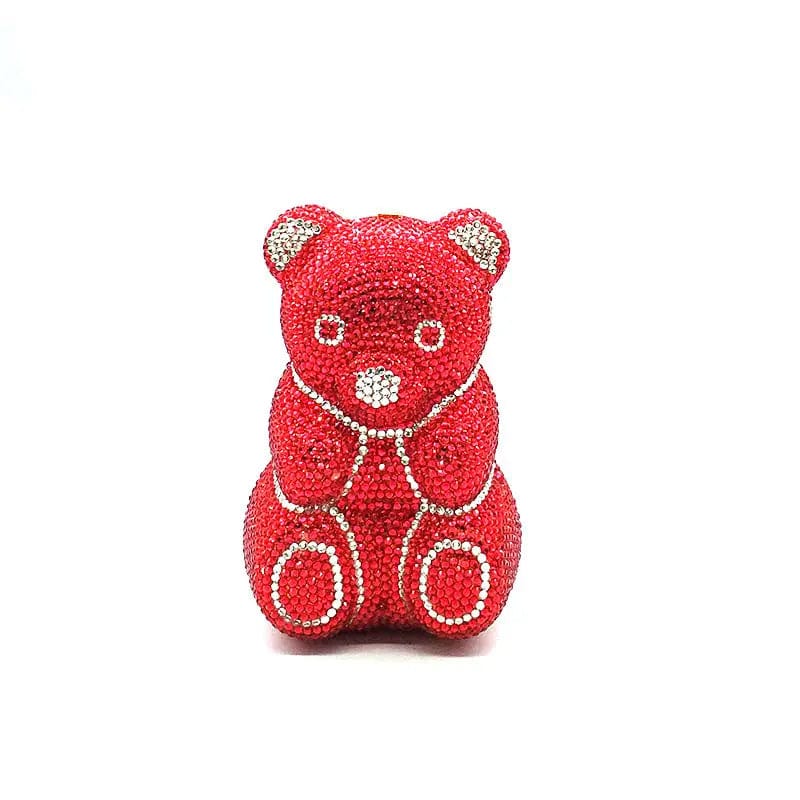 S / Red New Arrived Handmade Animal Shape Full Crystal Bag Cute Bear Purses Women Bling Rhinestone Teddy Bear Purse Bags of Crystals