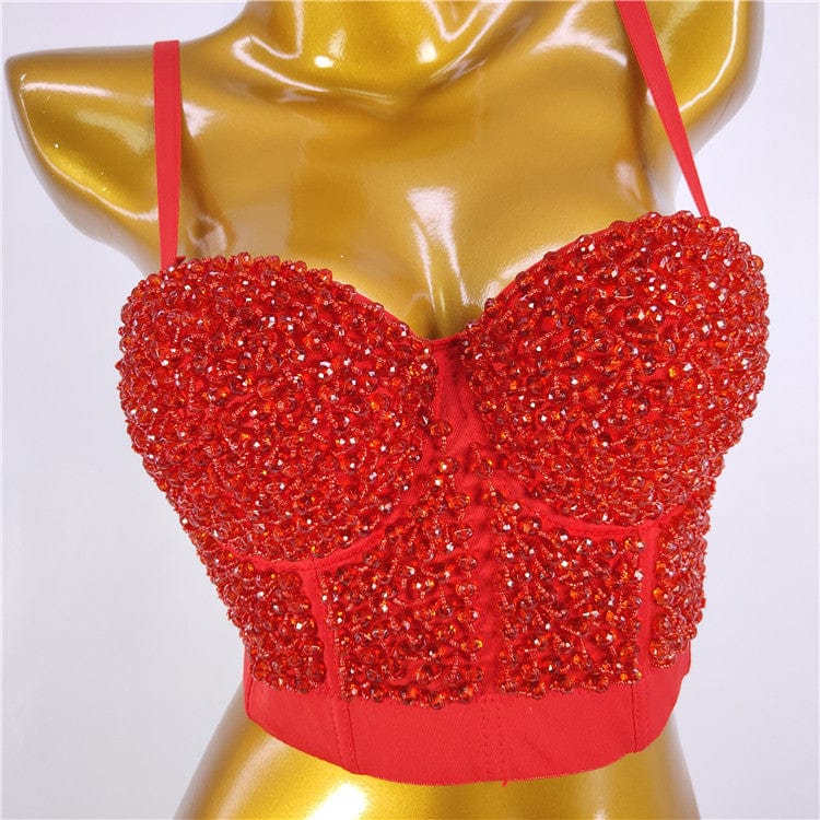 S / Red Novance New Inventions 2022 Spaghetti Straps Black Camisoles Custom Sexy Shiny Crystals Beaded Stage Summer Women's Tank Tops