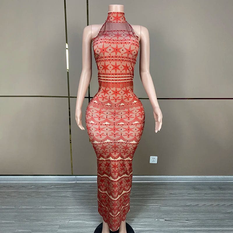 S / Red NOVANCE Y3598-B dropshipping productos 2024 halter backless dress black sexy Hexagonal star pattern for prom