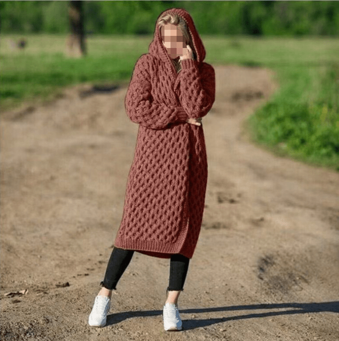S / Red S-5XL Autumn and Winter Warm New Solid Color Fashion Women's Long Knitted Sweater Hooded Cardigan Coat
