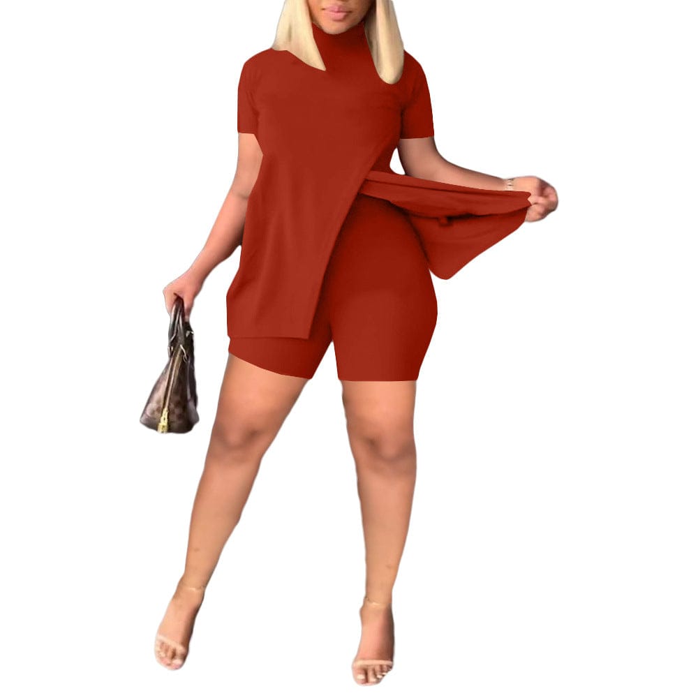 S / Red Spring 2023 Women Clothes Short 2 Pieces Set Casual Cotton Shorts Set Comfortable Summer Outfit Sets for Women