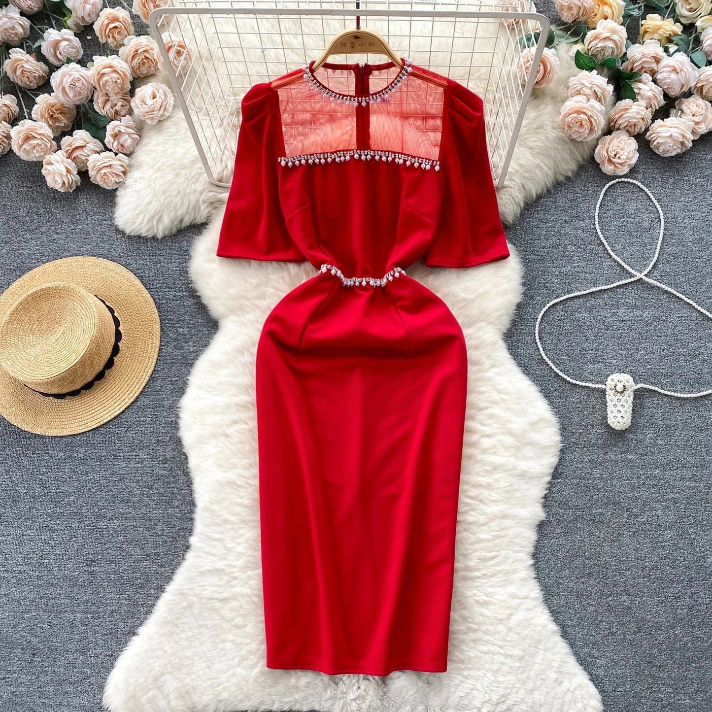 S / Red Summer Fashion Wholesale Short Sleeve Women's Sexy Fit Dress Women's Evening Dress