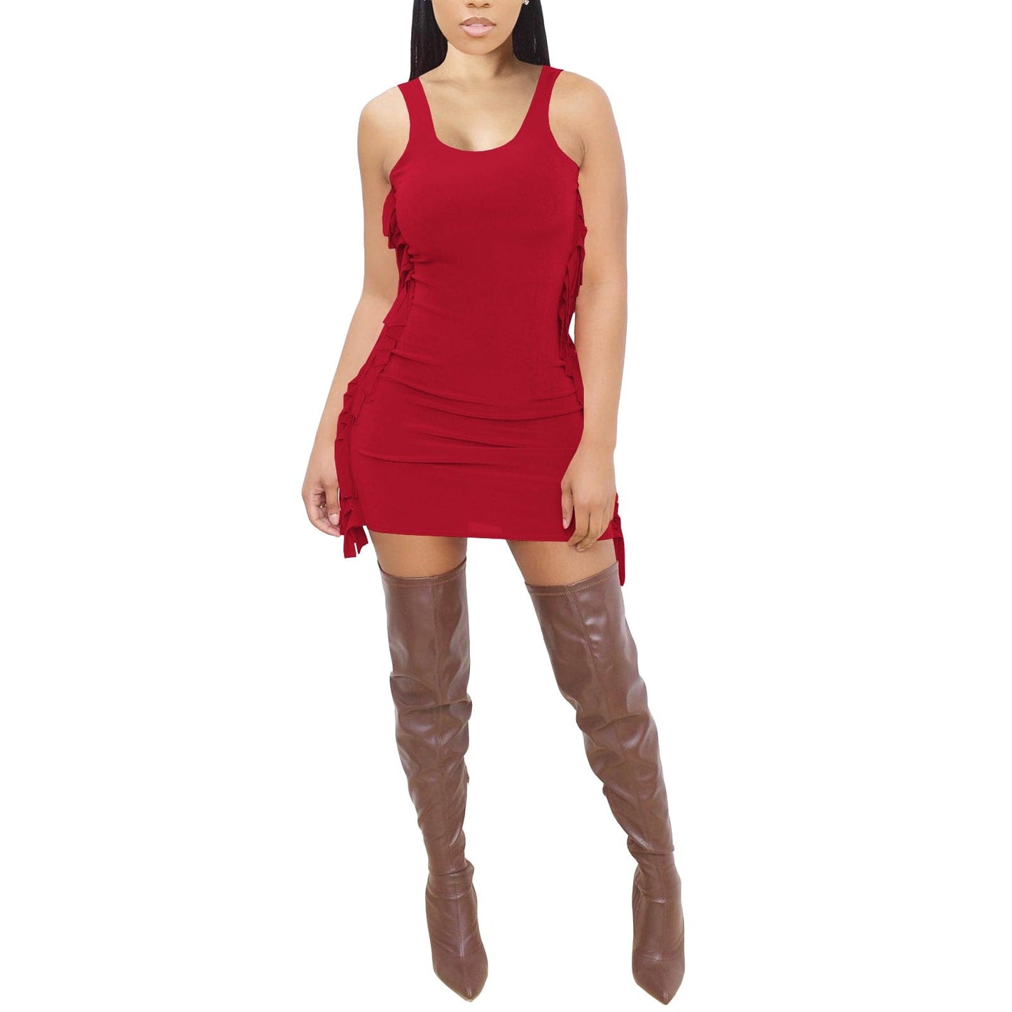 S / Red Trendy Women Clothes Summer New Mermaid Tail Swing Ruffled Holiday Dress Casual Dresses